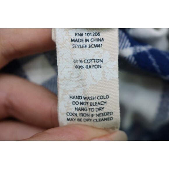 Soft Surroundings Blue White Plaid Button-Up Top-Medium/Petite - Picture 8 of 12